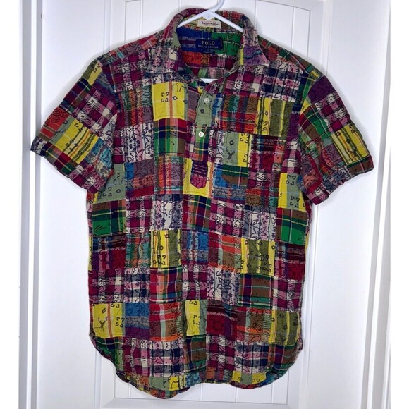 Vintage Polo Ralph Lauren Mens‎ M Madras Patchwork Floral Paisley Pullover Rare